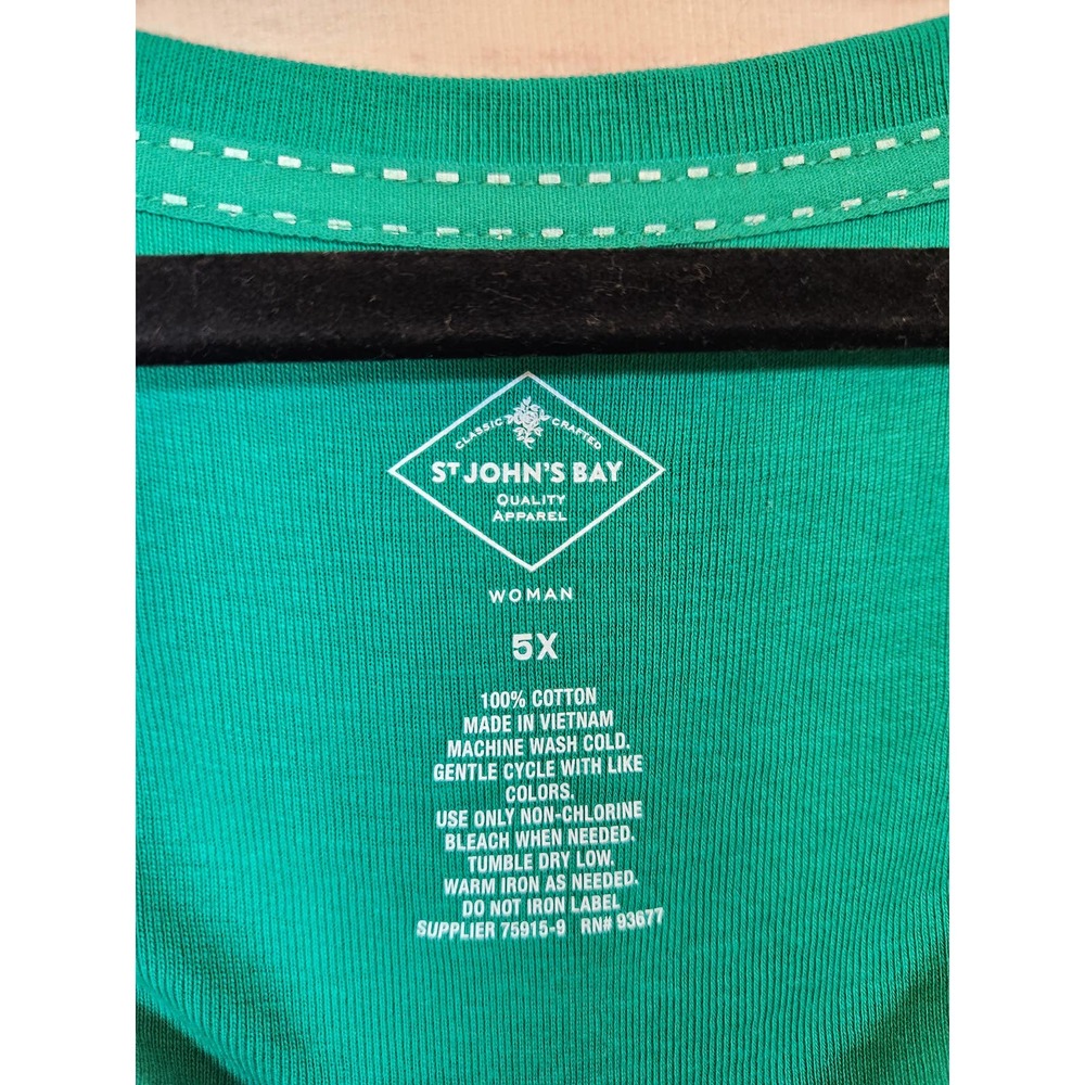 ST John's Bay Women's Green Cotton Stretch V-Neck 3/4 Sleeve T Shirt Size 5X NWT - Picture 3 of 6